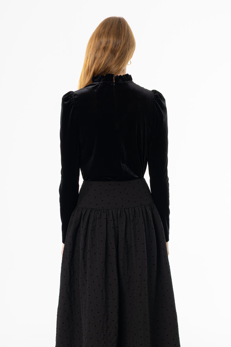 Black Ruffle Collar Velvet Top