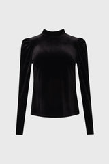 Black Ruffle Collar Velvet Top