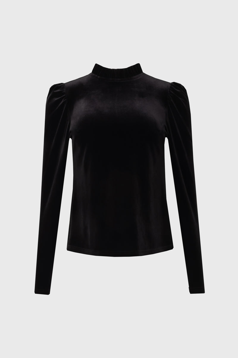 Black Ruffle Collar Velvet Top