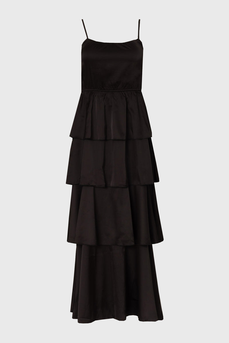 black layered ruffle dress Arrabel Tiered Ruffle Tulle Maxi Dress Black main image 1