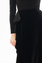 Black Ruffle Velvet Maxi Skirt