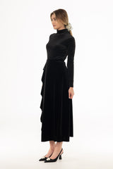Black Ruffle Velvet Maxi Skirt
