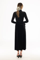 Black Ruffle Velvet Maxi Skirt