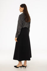 Black Ruffle Wool Maxi Skirt
