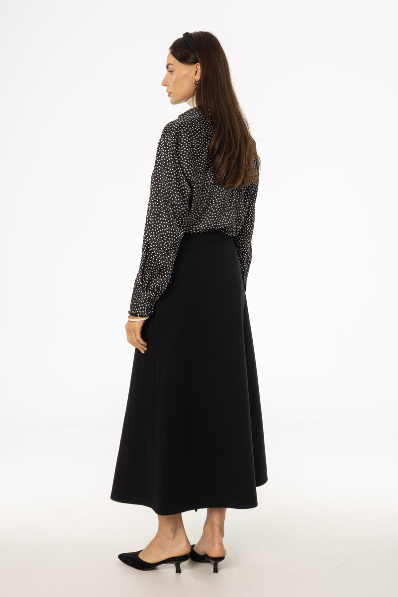 Black Ruffle Wool Maxi Skirt
