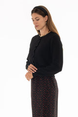 Black Ruffled Edge Knit Cardigan