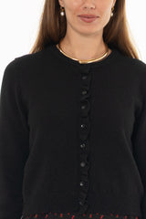 Black Ruffled Edge Knit Cardigan