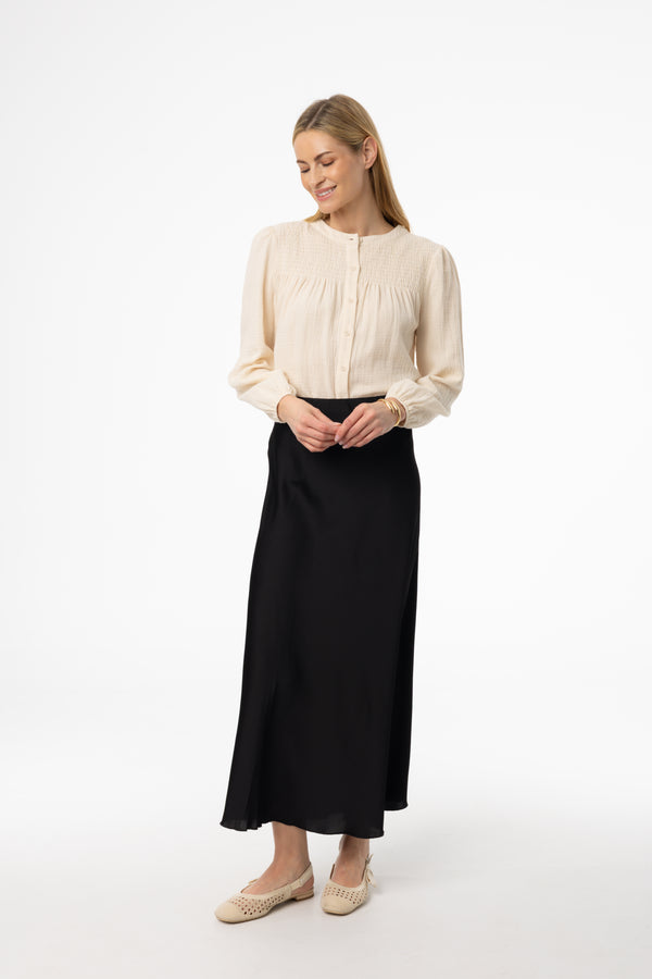 Black A-Line Satin Effect Maxi Skirt