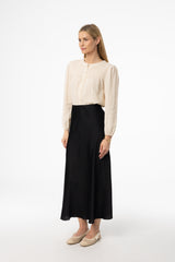 Black A-Line Satin Effect Maxi Skirt