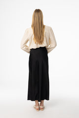 Black A-Line Satin Effect Maxi Skirt