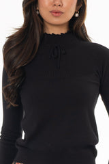 Black Scalloped Bow Sweater