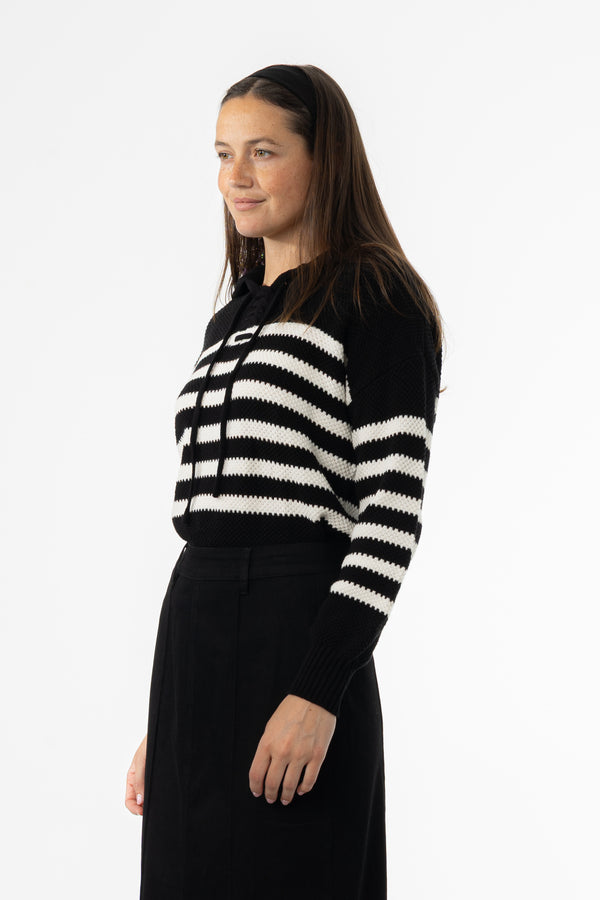 Black Striped Scalloped Sweater