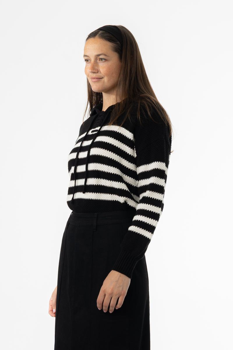 Black Striped Scalloped Sweater