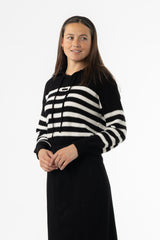 Black Striped Scalloped Sweater