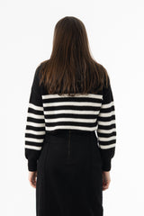 Black Striped Scalloped Sweater