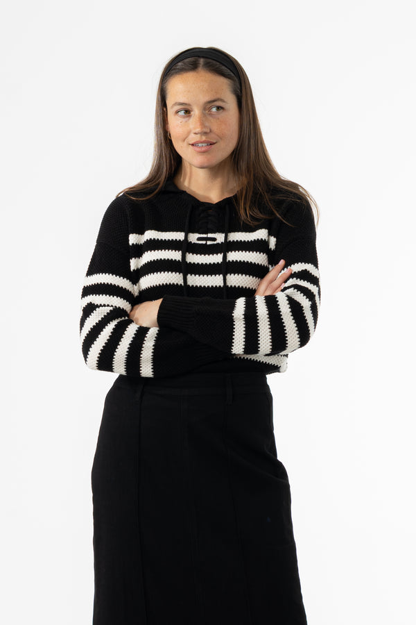 Black Striped Scalloped Sweater