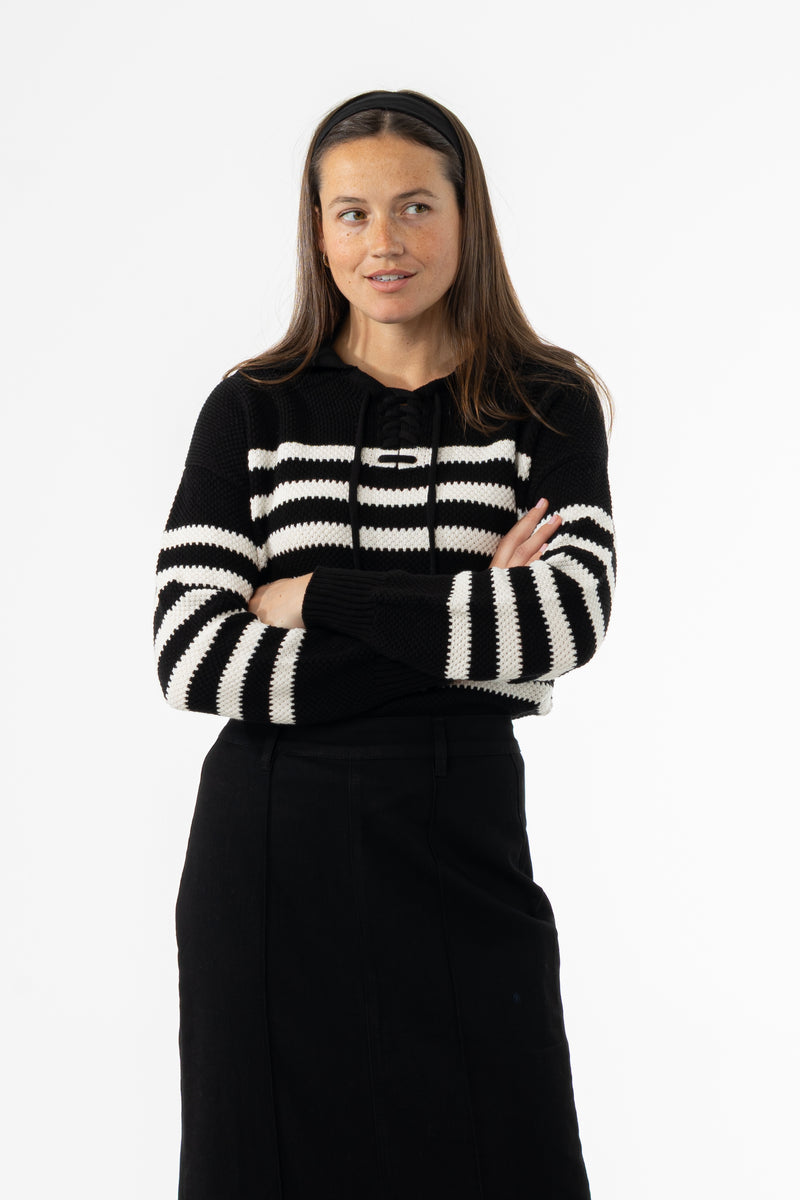 Black Striped Scalloped Sweater
