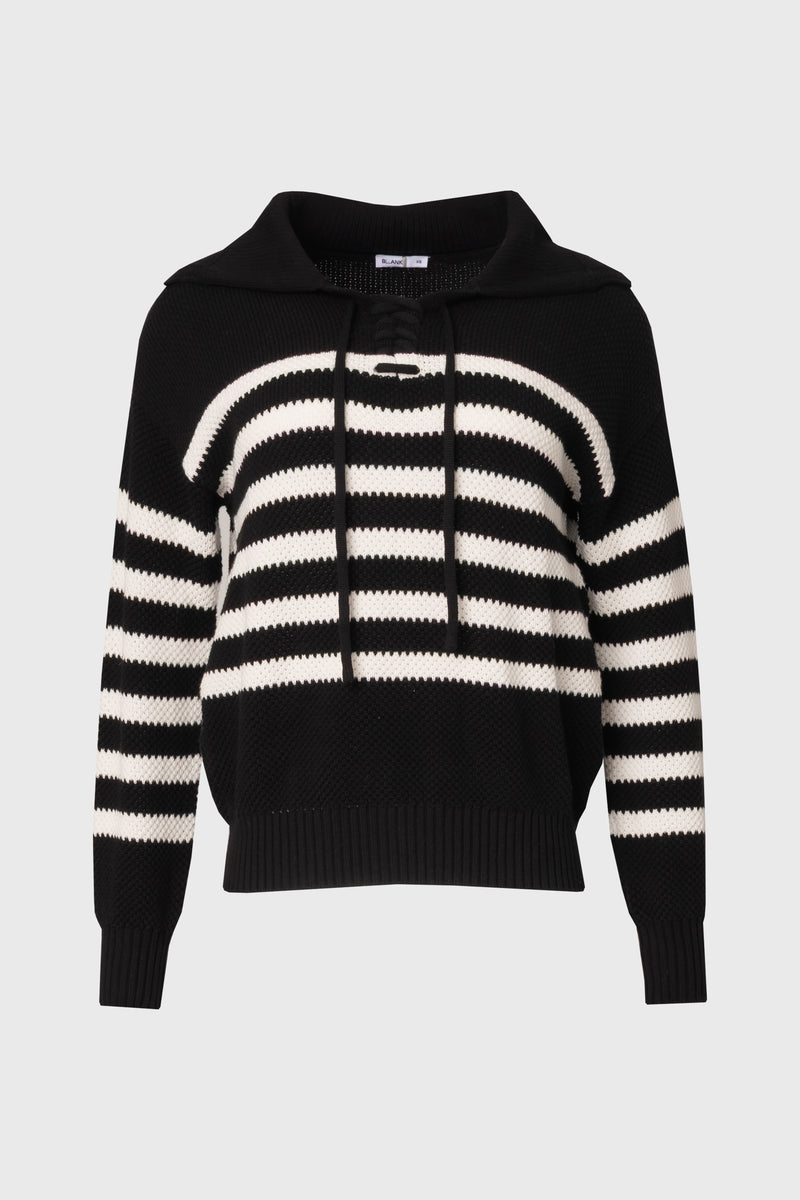 Black Striped Scalloped Sweater