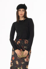 Black Scalloped Edge Knit Sweater