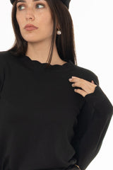 Black Scalloped Edge Knit Sweater