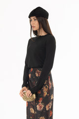 Black Scalloped Edge Knit Sweater