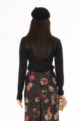 Black Scalloped Edge Knit Sweater