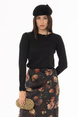 Black Scalloped Edge Knit Sweater