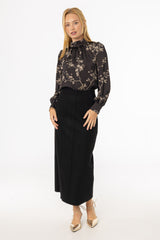 Black Scalloped Edge Maxi Skirt