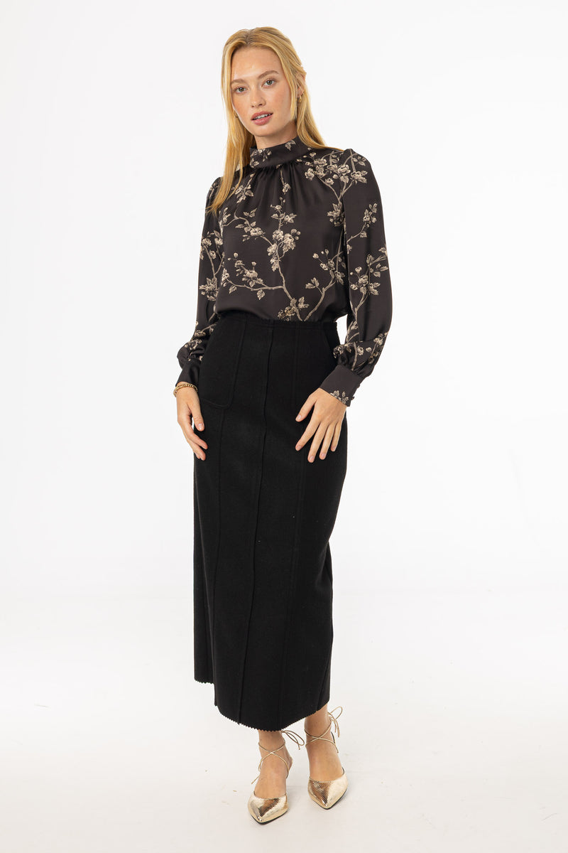 Black Scalloped Edge Maxi Skirt