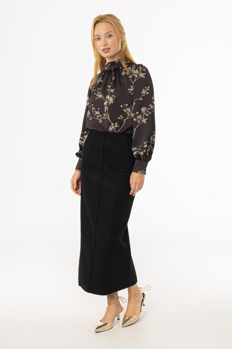 Black Scalloped Edge Maxi Skirt