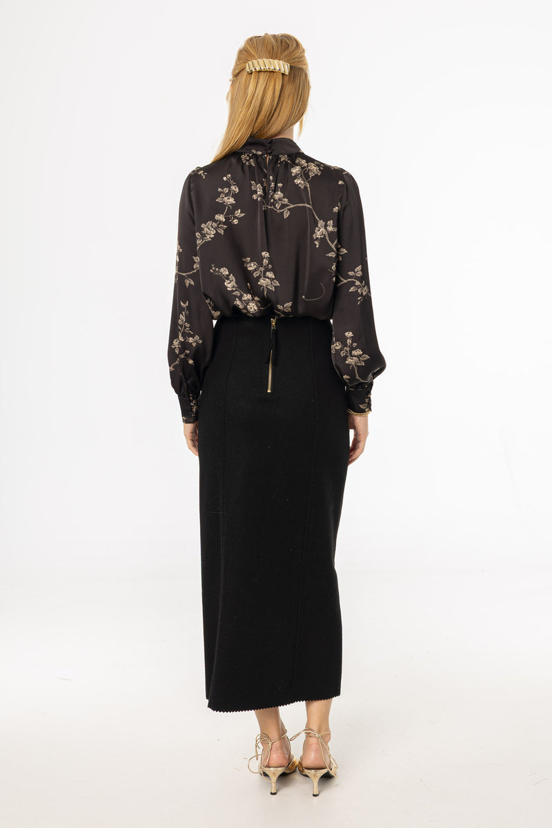 Black Scalloped Edge Maxi Skirt