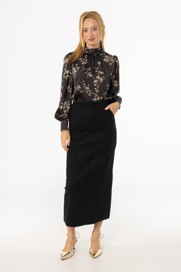Black Scalloped Edge Maxi Skirt