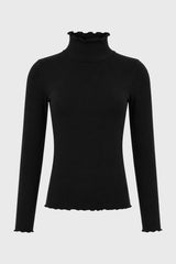 Black Scalloped Trim Turtleneck
