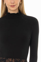Black Scalloped Trim Turtleneck