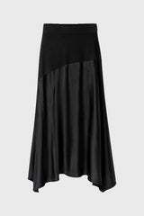 Black Mixed Fabric Asymmetrical Skirt
