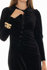 Black Side Button Velvet Maxi Dress