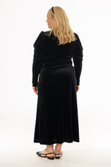 Black Side Button Velvet Maxi Dress