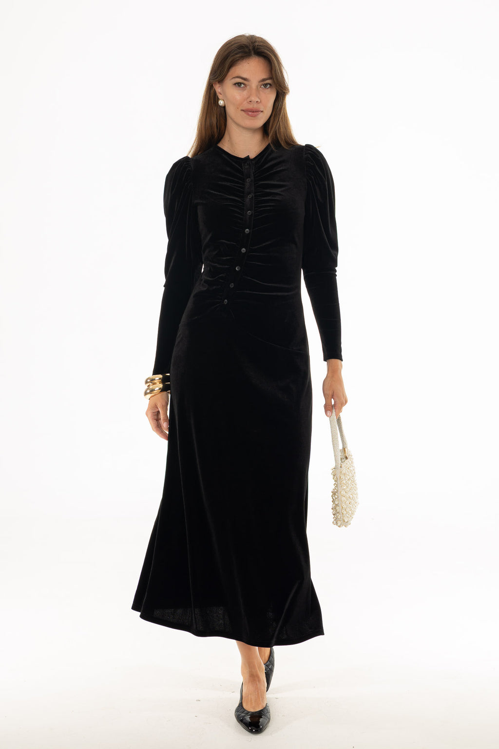 Black Side Button Velvet Maxi Dress – BLANK