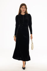 Black Side Button Velvet Maxi Dress