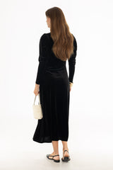 Black Side Button Velvet Maxi Dress
