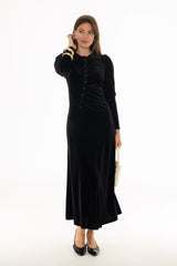 Black Side Button Velvet Maxi Dress
