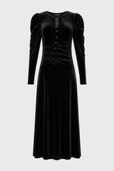 Black Side Button Velvet Maxi Dress