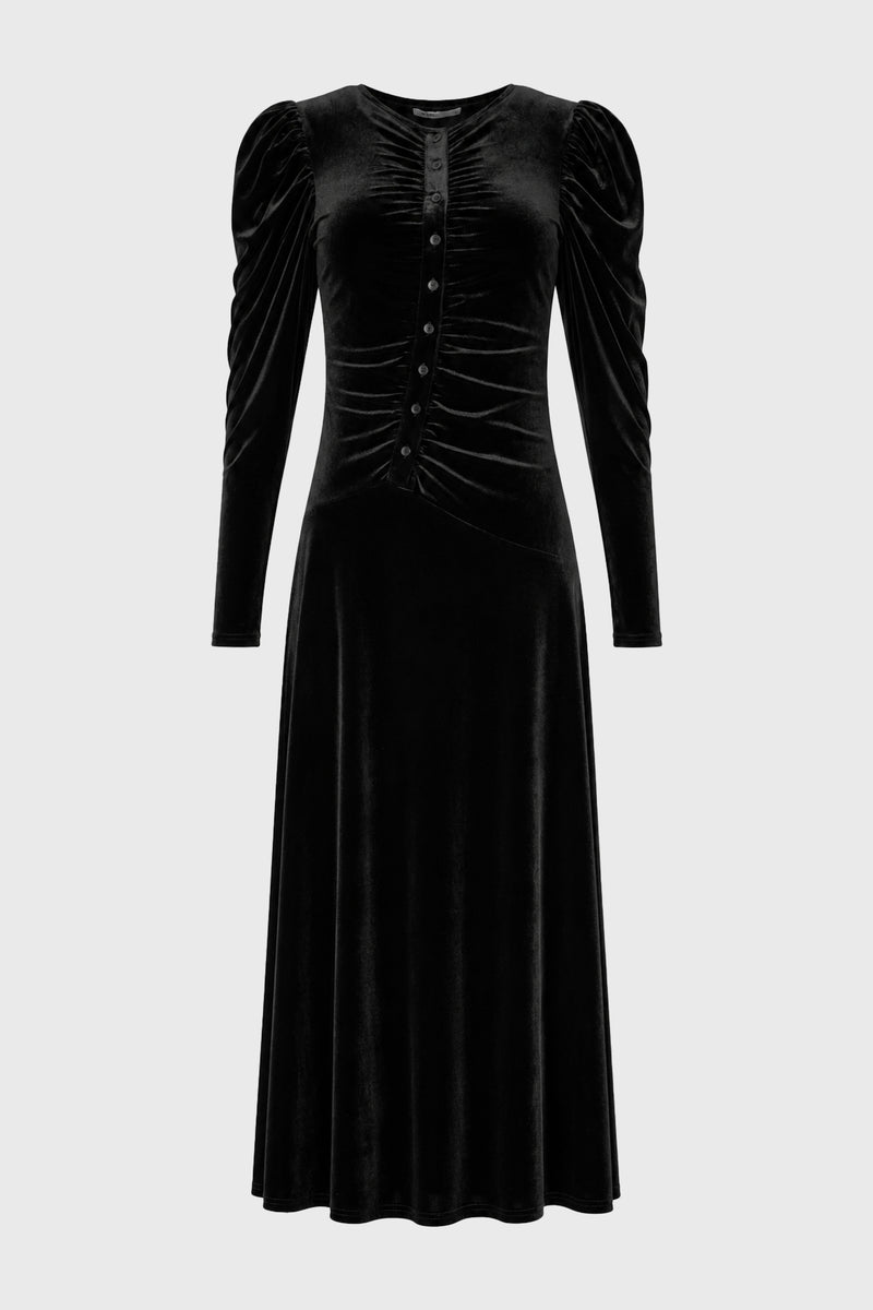 Black Side Button Velvet Maxi Dress