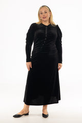 Black Side Button Velvet Maxi Dress