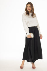 Black Silk Feel Flare Maxi Skirt