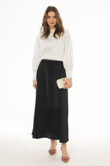 Black Silk Feel Flare Maxi Skirt
