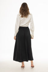 Black Silk Feel Flare Maxi Skirt