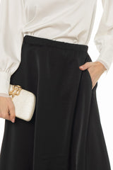 Black Silk Feel Flare Maxi Skirt