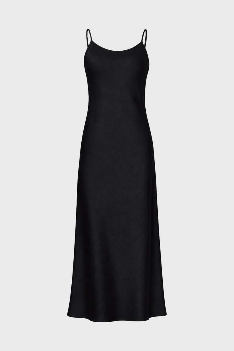Black Silk Feel Slip Dress – BLANK