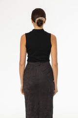Black Ribbed Sleeveless Mock Neck Top